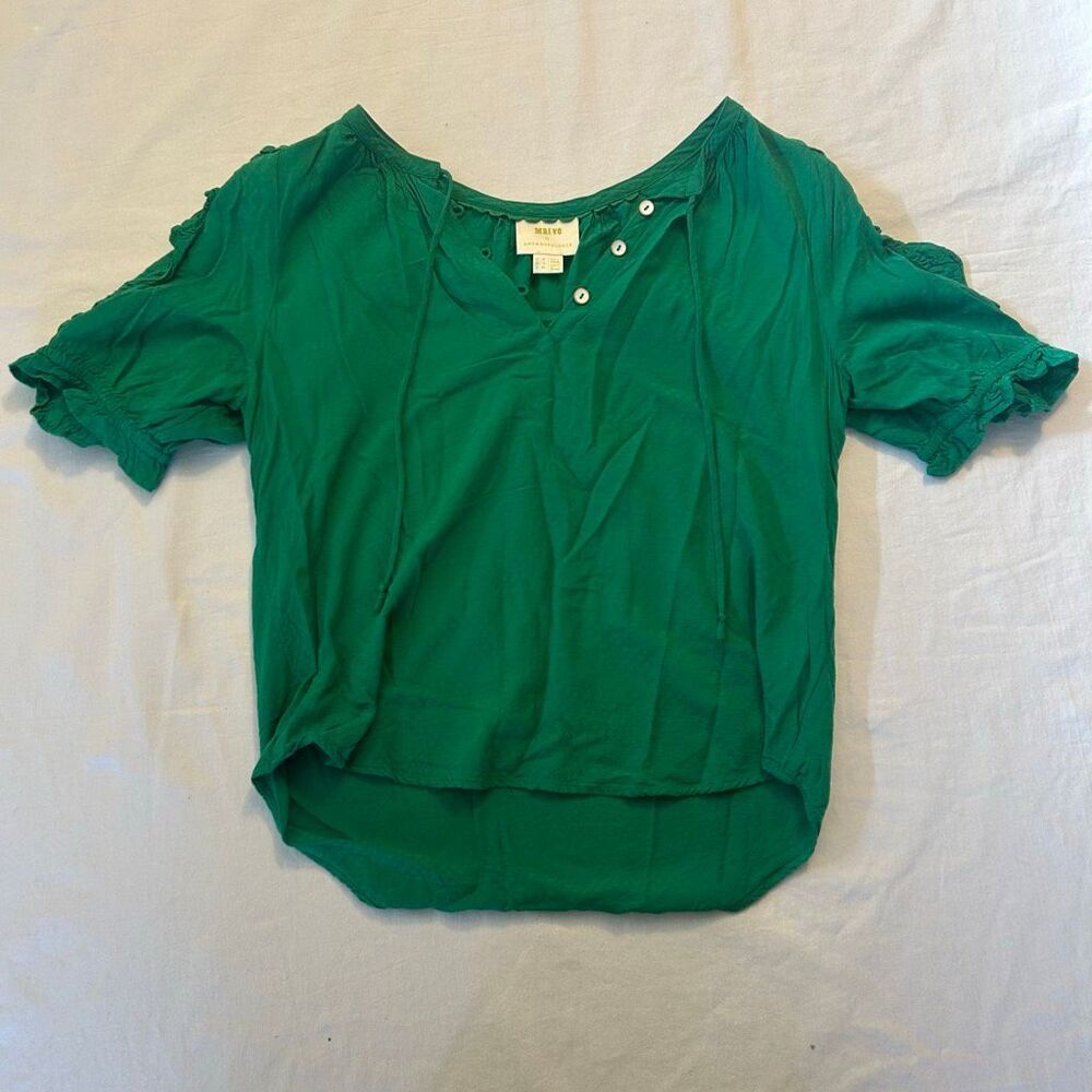 Anthropologie Green Short Sleeve Button Accent Blouse